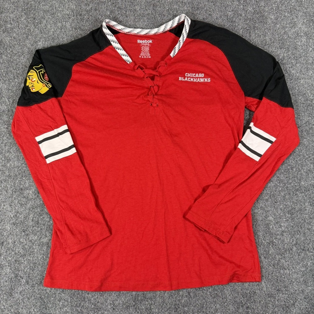 🏒 Reebok Chicago Blackhawks Women's Large Lace Up Long Sleeve Shirt NHL